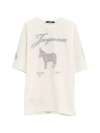 Jacquemus Graphic Jacquard White T-shirt With Artistic Accents In Neutral