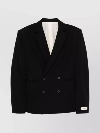 Jacquemus Double-breasted Jacket Featuring Shoulder Pads In Black