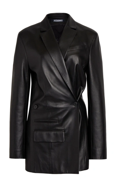 Jacquemus Double-breasted Leather Blazer In Black