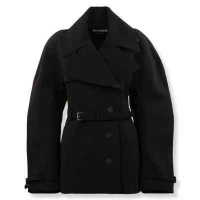 Jacquemus Double-breasted Trench Coat With Wide Lapel In Black