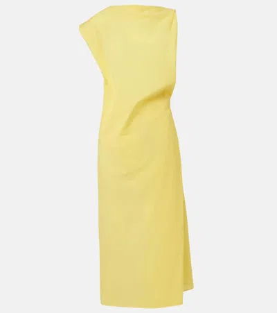 Jacquemus Drap Cotton-blend Poplin Midi Dress In Yellow