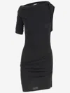 Jacquemus Asymmetrical One-shoulder Bodycon Mini Dress With Ruched Sleeve In Black