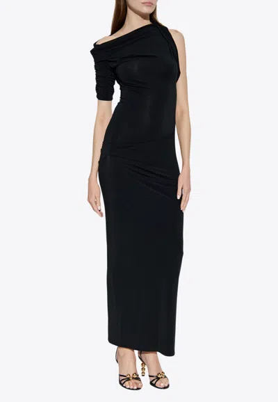 Jacquemus Draped Asymmetric Maxi Dress In Black