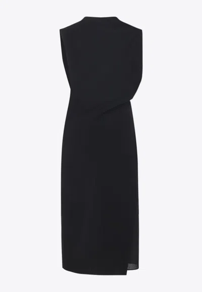 Jacquemus Drap Cotton-blend Poplin Midi Dress In Black