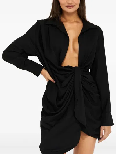 Jacquemus Midi Dress With Deep V Neckline In Black