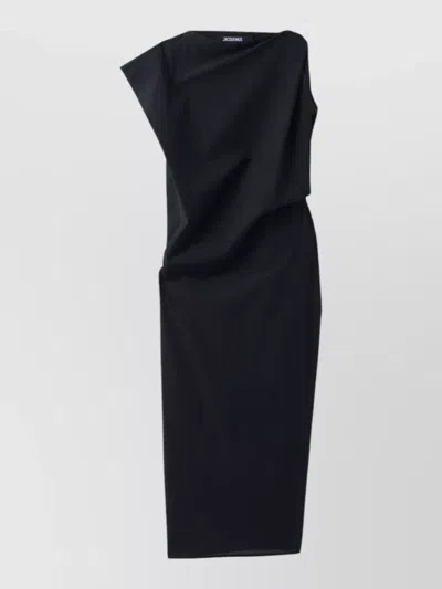 Jacquemus Draped Asymmetric Sleeveless Midi Dress In Black