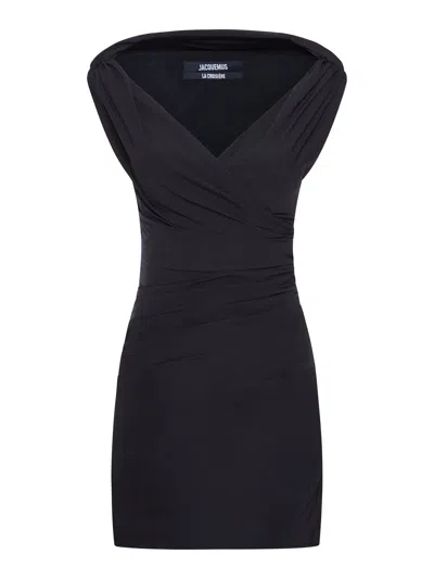 JACQUEMUS DRAPED BLACK DRESS