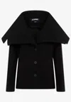 Jacquemus Caruso Coat With Adjustable Strap And Belted Back In Black