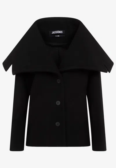 JACQUEMUS DRAPED-COLLAR WOOL COAT