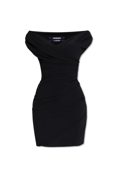Jacquemus Rita Off-shoulder Mini Dress In Black