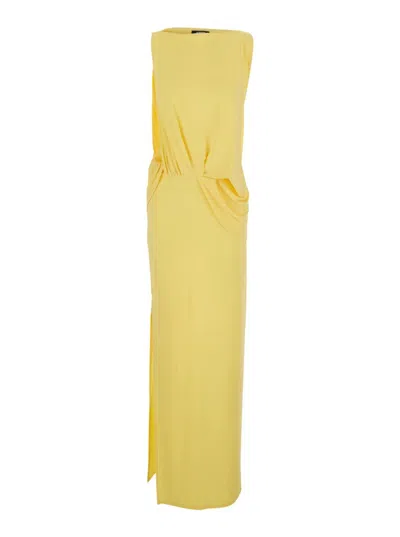 Jacquemus Draped Maxi Dress With Side Slit In Yellow