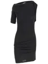 Jacquemus La Mini Robe Drapeado Blue One-shoulder Mini Dress With Ruched Details In Viscose Blend Stretch Woma In Black