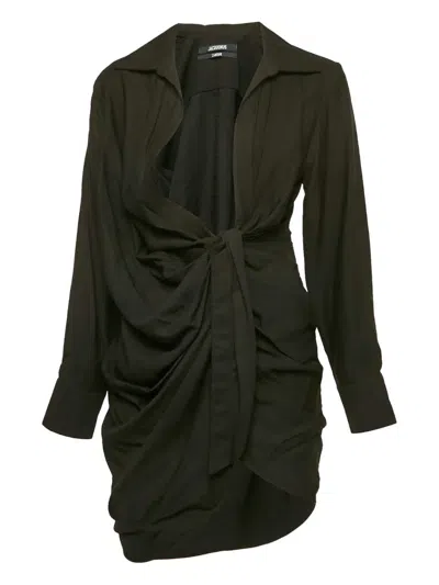 Pre-owned Jacquemus Draped Neckline Dress In Black