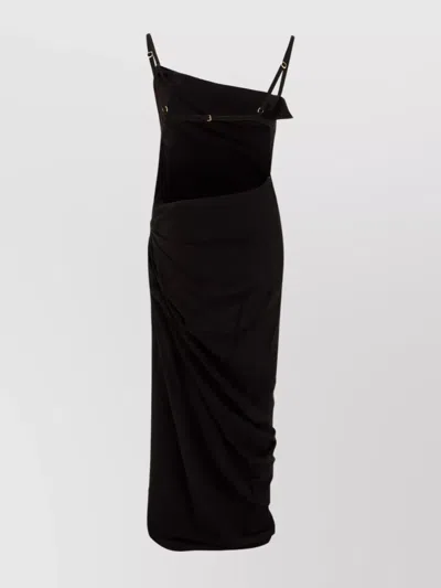 Jacquemus Draped Neckline Midi Length Sleeveless Dress In Black