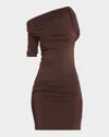 Jacquemus Draped Off-the-shoulder Mini Dress In Dark Brown