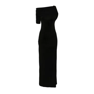 Jacquemus Draped One-shoulder Evening Dress In Black
