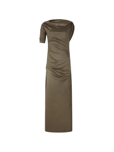 Jacquemus Draped One-shoulder Midi Dress In Green