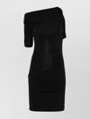 Jacquemus La Mini Robe Drapeado Blue One-shoulder Mini Dress With Ruched Details In Viscose Blend Stretch Woma In Black