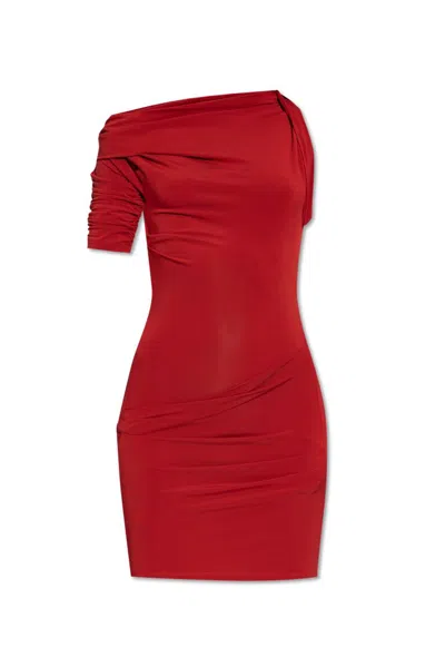 Jacquemus Draped Pleated Dress In Red