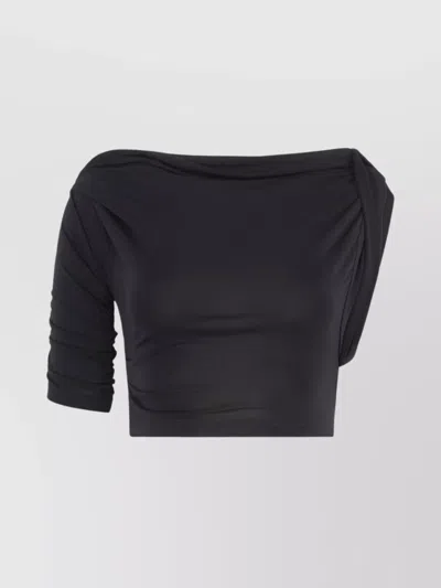 Jacquemus Draped Ruched Asymmetric Cropped Top In Black