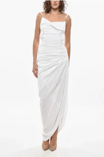 Jacquemus Draped Saudade Midi Dress With Bare Back Design In White