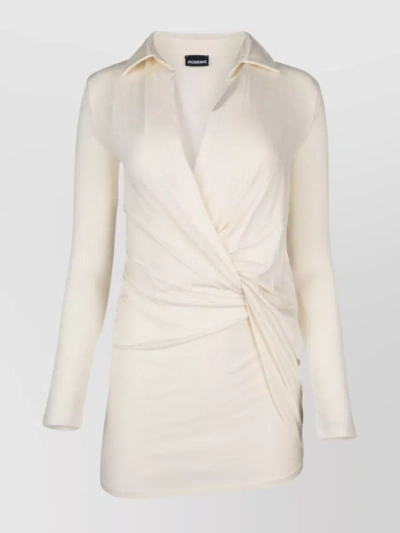 Jacquemus Draped Wrap V-neck Top With Long Sleeves In Cream