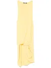 Jacquemus Draped Yellow Mini Dress With Unique Hem Knot In Yellow