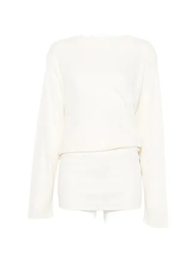 Jacquemus Draped-back Long-sleeve Mini Dress In White