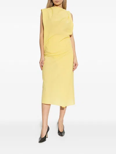 Jacquemus Drapped Midi Dress In Yellow