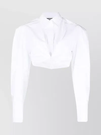 Jacquemus Drawstring Hem Cropped Shirt In White