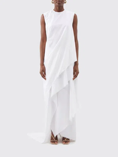 Jacquemus Asymmetric Cotton Blend Dress In White