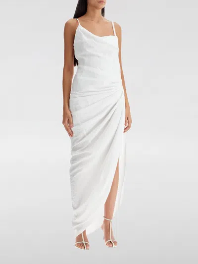 Jacquemus Draped Saudade Midi Dress With Bare Back Design In White