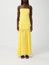 Jacquemus Yellow Dress With Straight Neckline And Gathered Waist In Tech Fabric Woman In Yellow