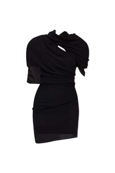 Jacquemus Womens Black Castagna Padded-shoulder Woven Mini Dress