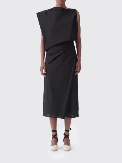 Jacquemus Drap Cotton-blend Poplin Midi Dress In Black