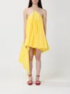 Jacquemus Courte Asymmetric Cotton-blend Crepon Halterneck Dress In Yellow