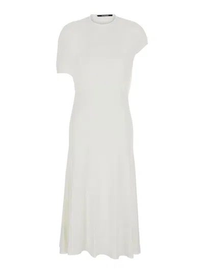 Jacquemus White Long Dress With Round Neck And Maxi Cut-out On The Rear