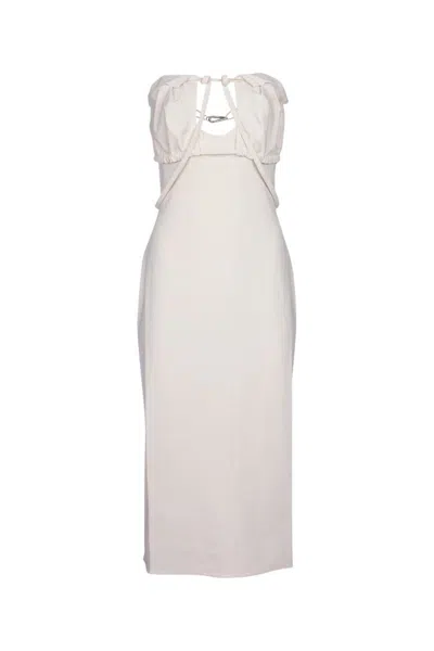 Jacquemus Strapless Ruffled Cutout Twill Midi Dress In White