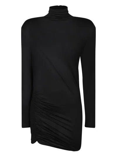 Jacquemus Short Dress With Asymmetric Hem And Ruched Detailing In Black