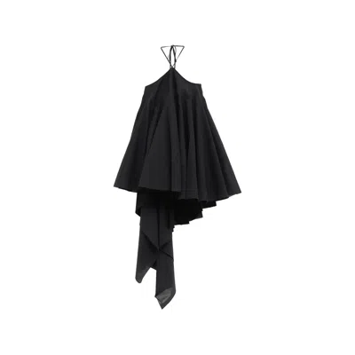 Jacquemus Courte Asymmetric Cotton-blend Crepon Halterneck Dress In Black