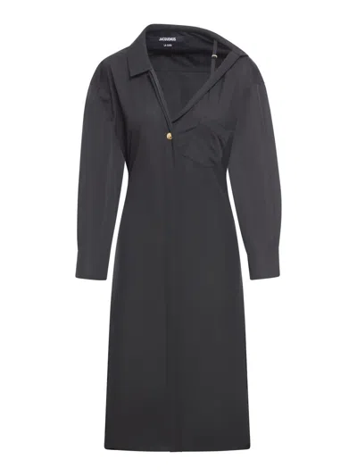 Jacquemus La Mini Robe Chemise Mini Dress In Black
