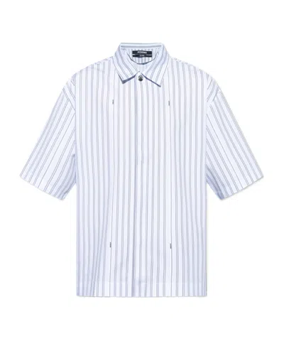 Jacquemus Drop Shoulder Striped Poplin Shirt In White