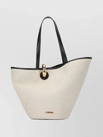 Jacquemus Dual Handle Shoulder Bag With Gold Hardware In Neutral