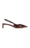 Jacquemus Pointed Toe Slingback Pumps With Textured Calf Leather In Brown