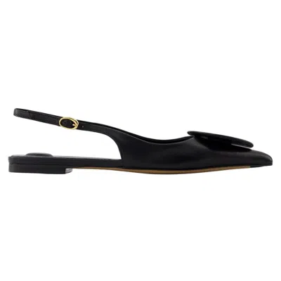 Jacquemus Les Duelo Plates Leather Slingback Flat In Black
