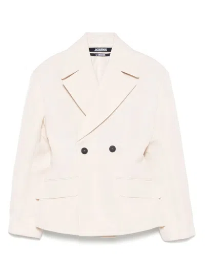 Jacquemus Ecru Double-breasted Blazer With Structured Silhouette In White