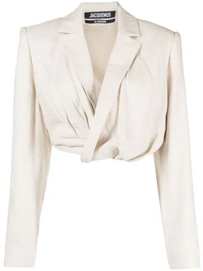 Jacquemus Elegant Beige Cropped Blazer For Women