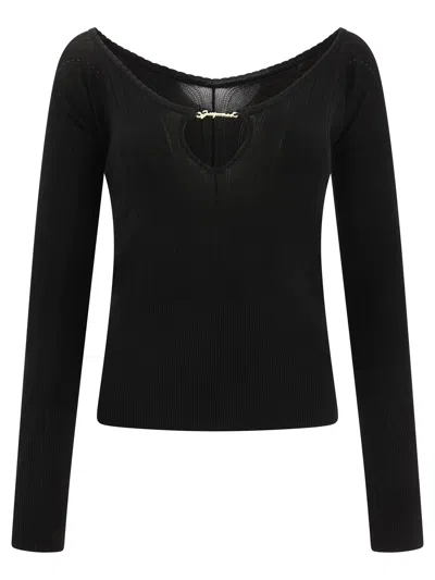 Jacquemus Elegant Black Slim Fit Rib Knit Top For Women