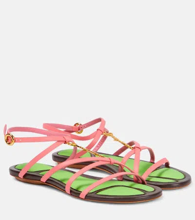 Jacquemus Pink Leather Sandal In Multi