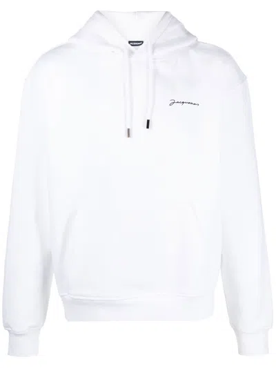 JACQUEMUS EMBELLISHED ORGANIC-COTTON HOODIE FOR MEN IN WHITE